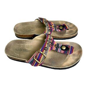 Olivia Miller Multicolor Stripes Cork Thongs Slide Sandals Women’s Size 7 Boho